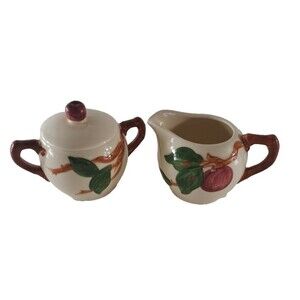 Franciscan Ware Apple Sugar & Creamer Hand Painted 1960s Vintage Cottage